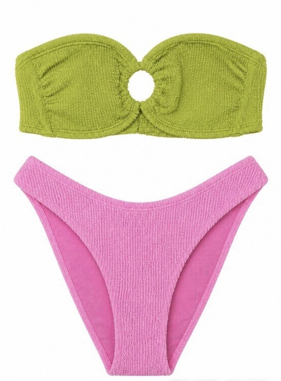 Bikini Swim Top And Bottom XXS NWT Bandeau Wild Fable Green Textured Women's